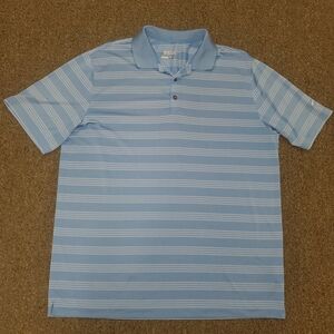 Nike Golf Tour Performance Dri-Fit Men's XL Light Blue Striped Short Sleeve Polo